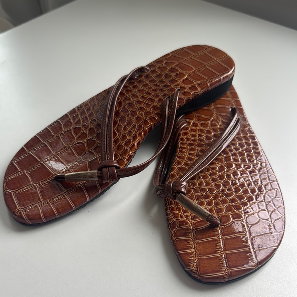 Brown Croc-Embossed Sandals